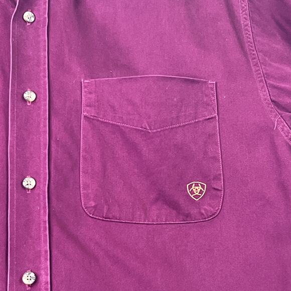 Ariat Long Sleeve Button Down Shirt Top Mens L Burgundy Canvas Western Logo - Picture 6 of 12